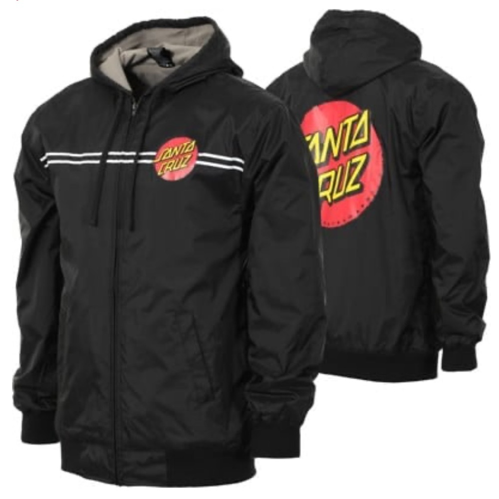 Santa Cruz Dot Hooded Windbreaker Jacket -Black